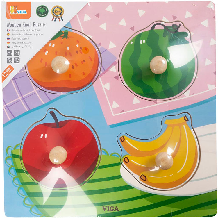 Viga Holzknopfpuzzle, Obst, Größe 22x22 cm, 4 Teile, 1 Stück