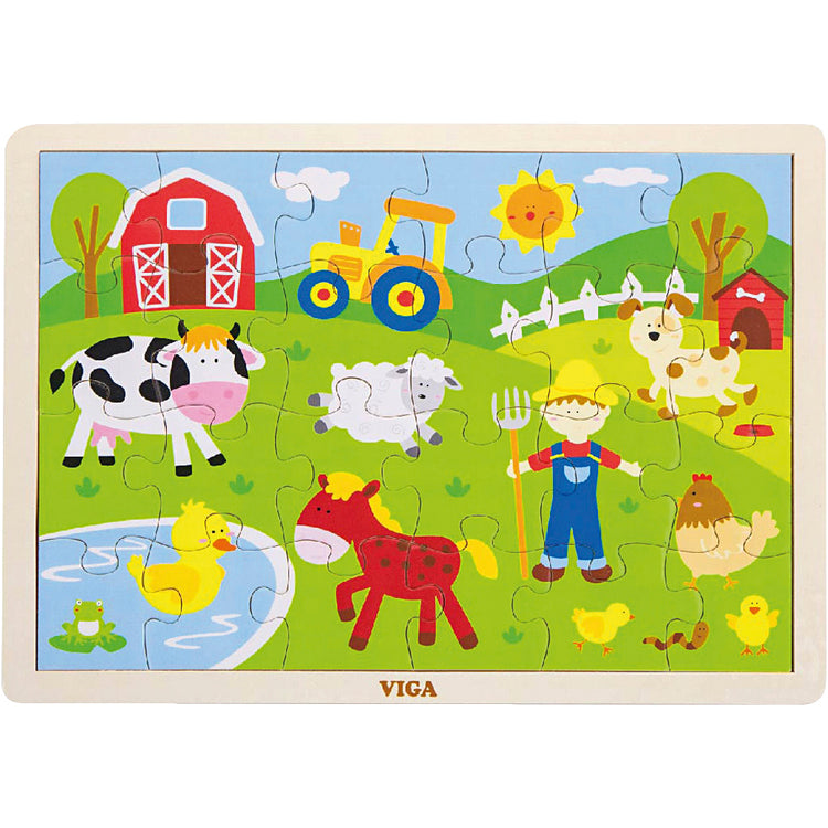 Viga Holzpuzzle, Bauernhoftiere, Größe 30x22,5 cm, 24 Teile, 1 Stück