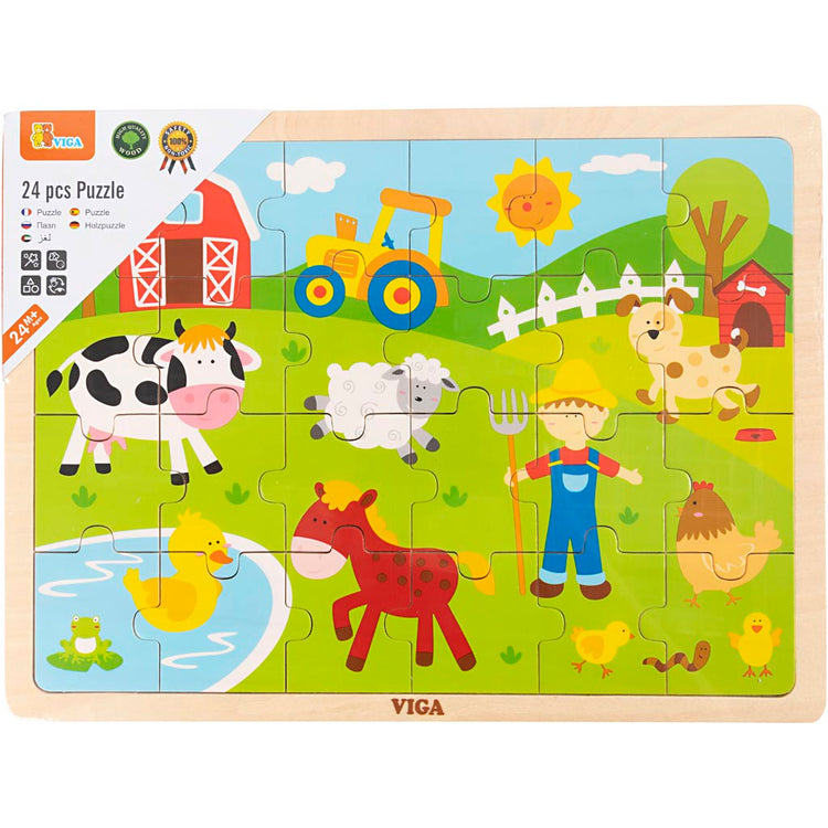 Viga Holzpuzzle, Bauernhoftiere, Größe 30x22,5 cm, 24 Teile, 1 Stück
