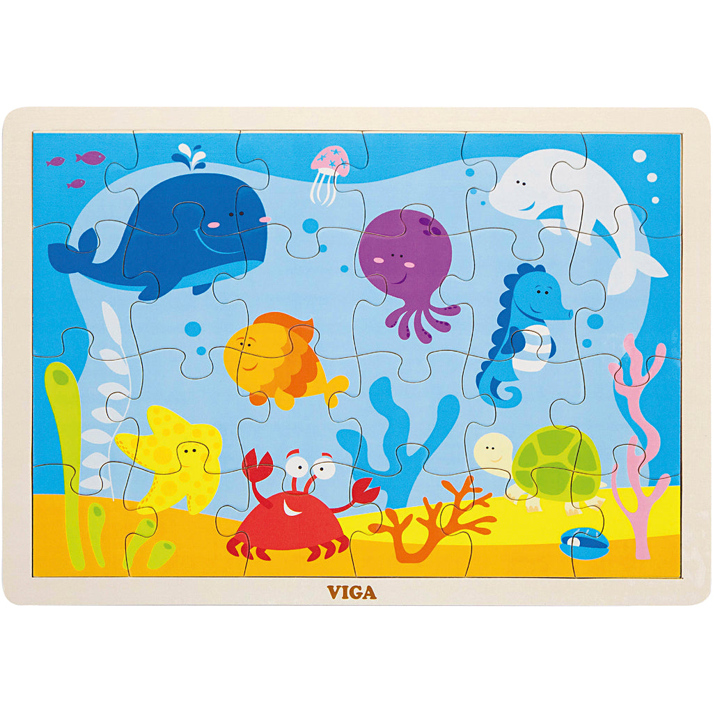 Viga Holzpuzzle, Meerestiere, Größe 30x22,5 cm, 24 Teile, 1 Stück