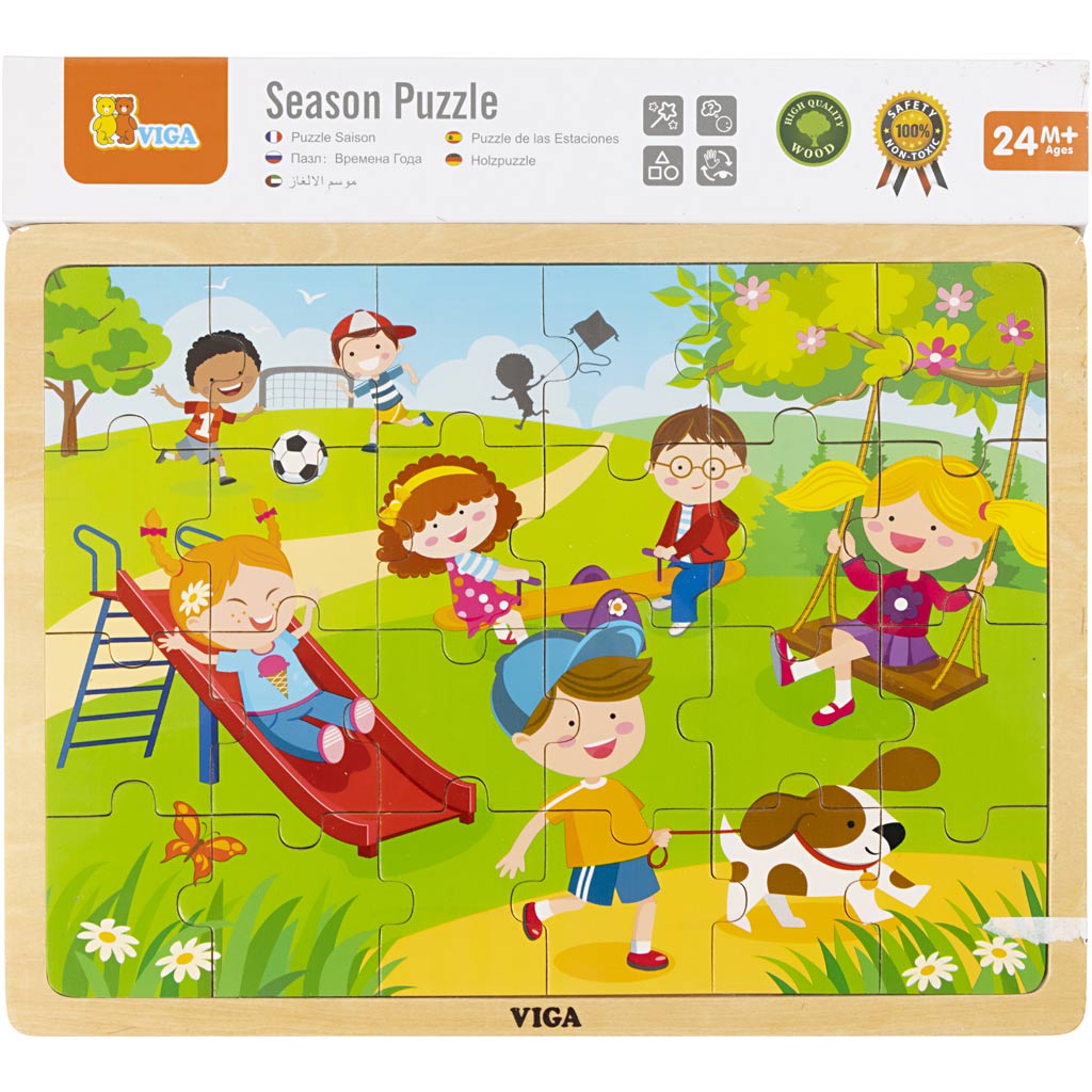 Viga Jahreszeiten Holzpuzzle, Die Jahreszeiten, Frühling, Größe 30x22,5 cm, 24 Teile, 1 Stück