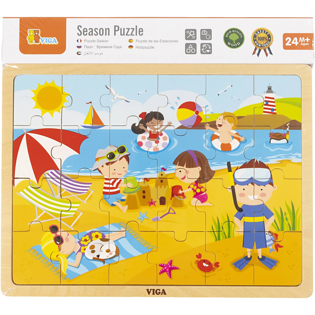 Viga Jahreszeiten Holzpuzzle, Die Jahreszeiten, Sommer, Größe 30x22,5 cm, 24 Teile, 1 Stück