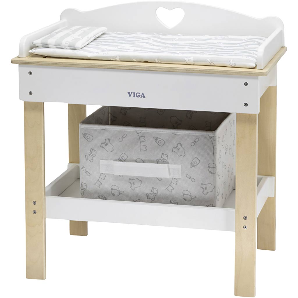 Viga Puppenwickeltisch mit Badewanne, H: 50 cm, L: 54,5 cm, B: 30 cm, 1 Stück