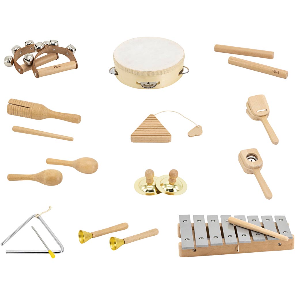 Viga Aktivitätsbrett mit Schlaginstrumenten, H: 48 cm, L: 75, B: 6,6, 12 Teile 1 Karton