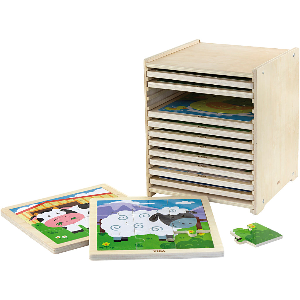 Viga Puzzleständer mit 12 Puzzles, Maße 23x27,5x23,5 cm, 12x9 Teile, 12 Teile 1 Set