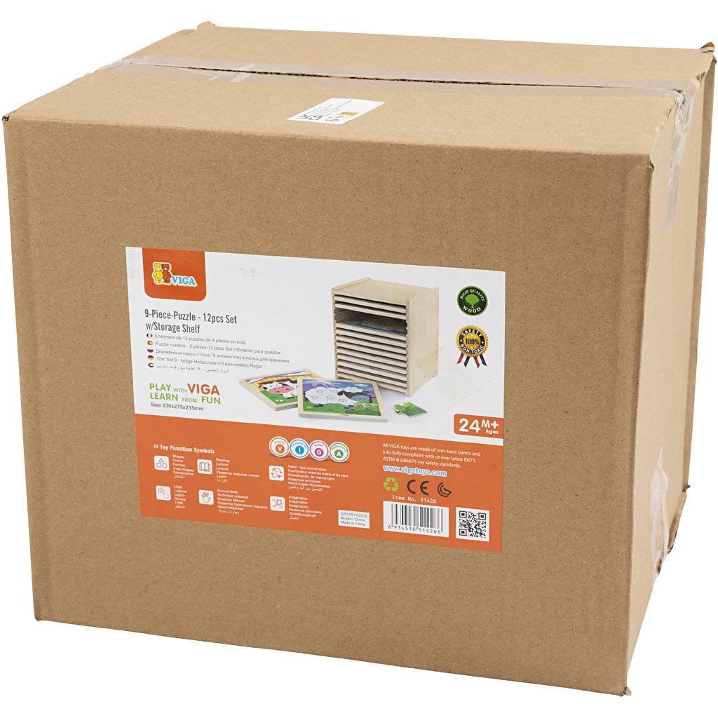 Viga Puzzleständer mit 12 Puzzles, Maße 23x27,5x23,5 cm, 12x9 Teile, 12 Teile 1 Set