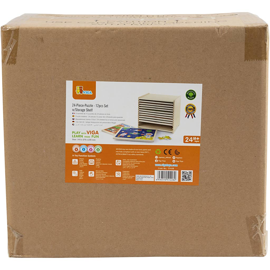 Viga Puzzleständer mit 12 Puzzles, H: 275, L: 315 mm, B: 235 mm, Maße 31x27x23 cm, 12x24 Teile, 12 Teile 1 Set