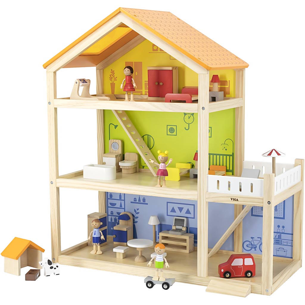 Viga Puppenhaus, H: 67 cm, T: 28 cm, B: 62 cm, 1 Stück