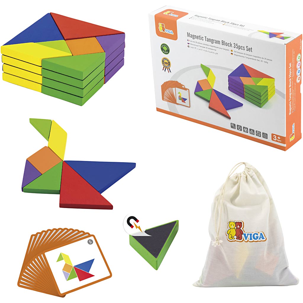 Viga magnetisches Tangram, H: 1 cm, L: 10 cm, B: 10 cm, 35 Teile 1 Box