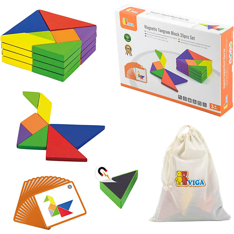Viga magnetisches Tangram, H: 1 cm, L: 10 cm, B: 10 cm, 35 Teile 1 Box