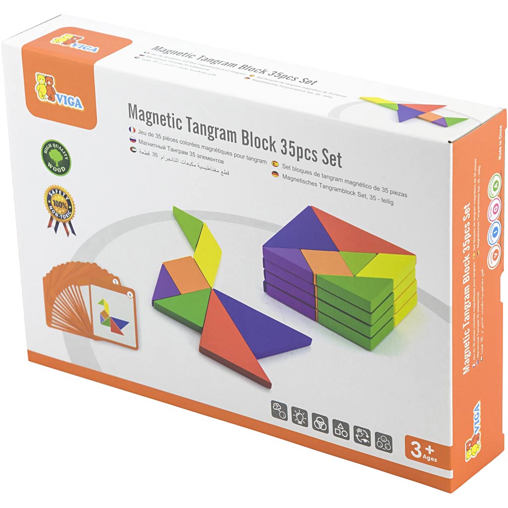 Viga magnetisches Tangram, H: 1 cm, L: 10 cm, B: 10 cm, 35 Teile 1 Box
