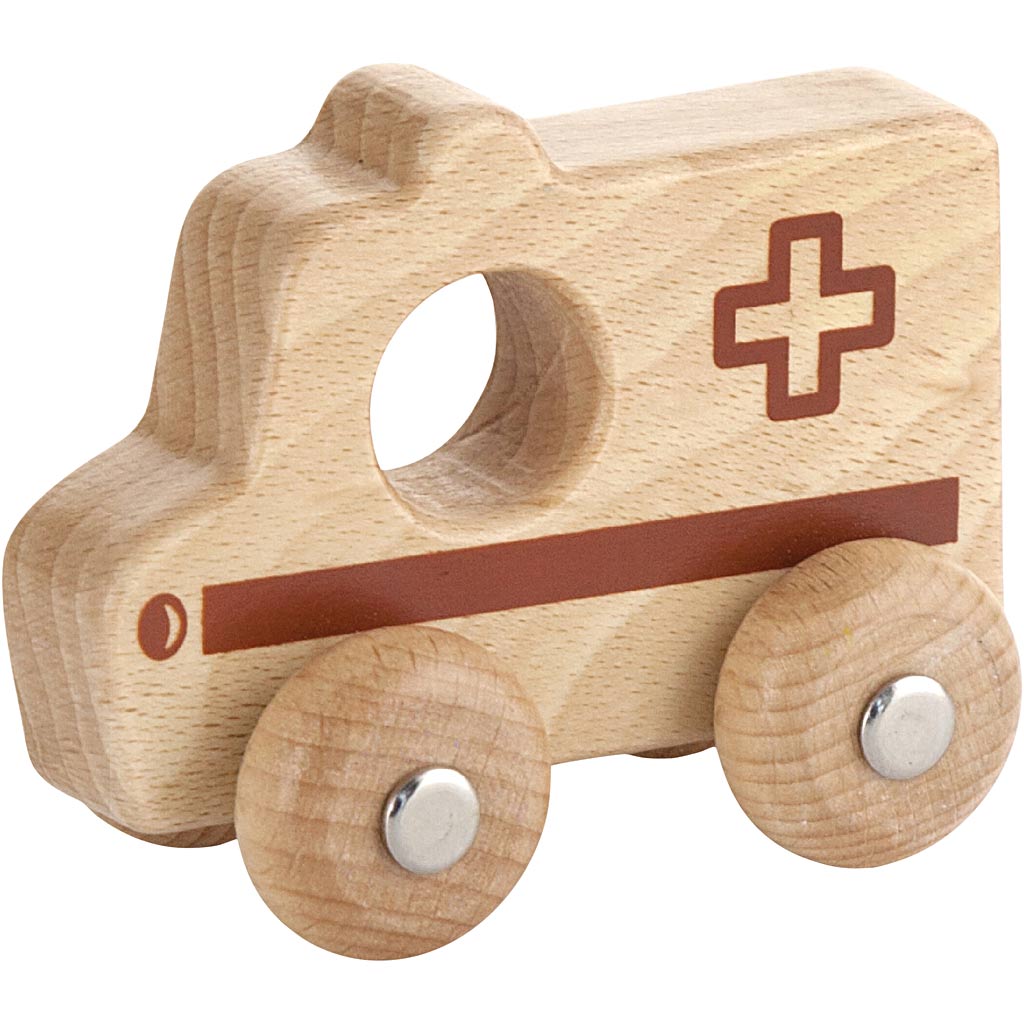 Viga Holzauto, Krankenwagen, H: 4,2 cm, L: 9 cm, B: 7,5 cm, 1 Stück