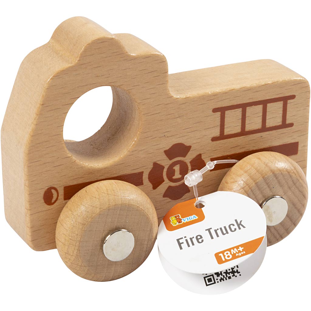 Viga Holzauto, Feuerwehrauto, H: 4,3 cm, L: 9 cm, B: 7,5 cm, 1 Stück