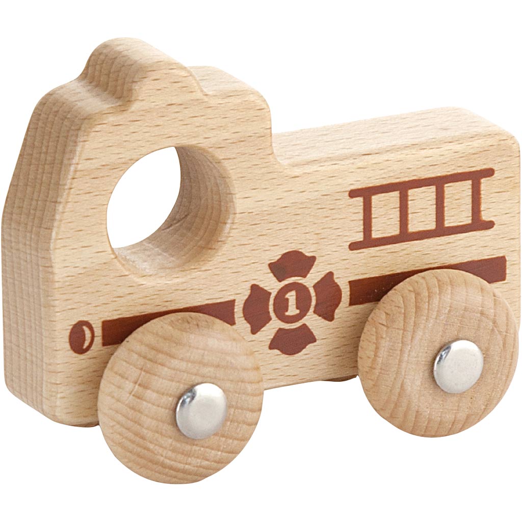 Viga Holzauto, Feuerwehrauto, H: 4,3 cm, L: 9 cm, B: 7,5 cm, 1 Stück