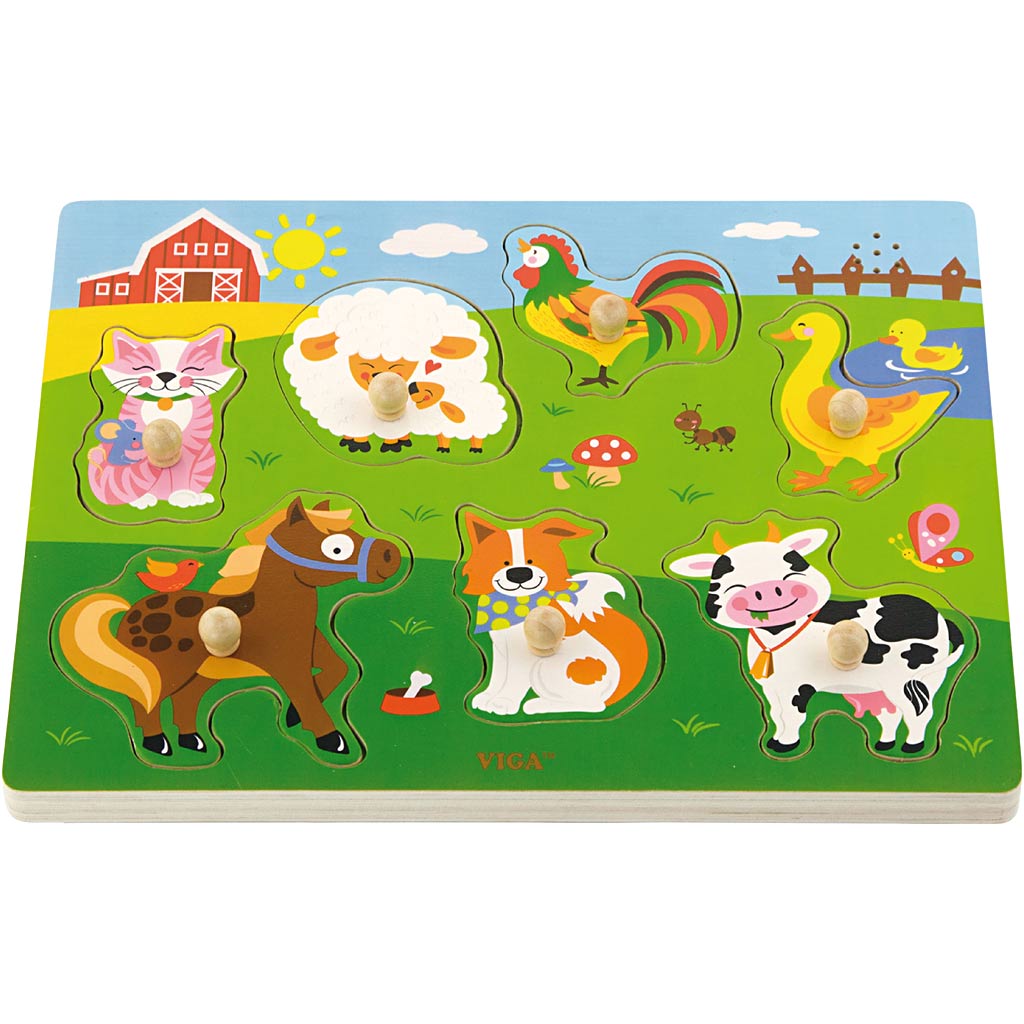 Viga Holzpuzzle mit Sound, Bauernhoftiere, Maße 33x22,5x3 cm, 1 Stück