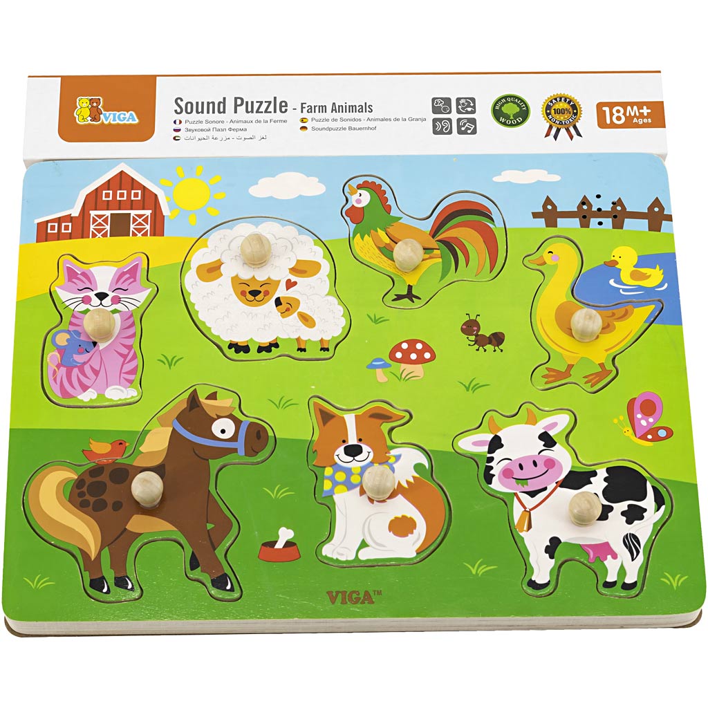 Viga Holzpuzzle mit Sound, Bauernhoftiere, Maße 33x22,5x3 cm, 1 Stück