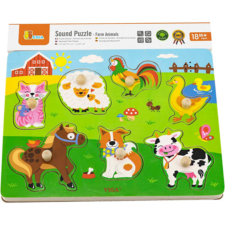 Viga Holzpuzzle mit Sound, Bauernhoftiere, Maße 33x22,5x3 cm, 1 Stück