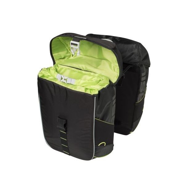 Basil Miles Double Bag - wasserdichte Doppel-Fahrradtasche, unisex, sportlich, schwarz-lime