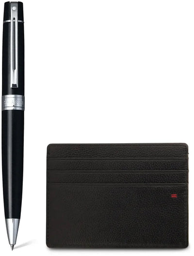 Sheaffer Kugelschreiber-Geschenkset – 300 G9312 – glänzend schwarz verchromt – mit Kreditkartenetui – SF-G2931251-2