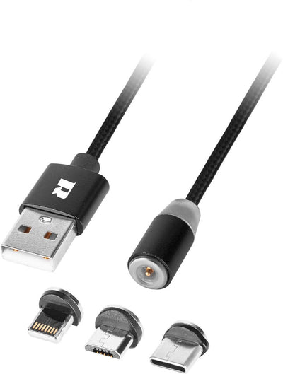Rebel Comp-Serie – magnetisches USB-Kabel 3-in-1 – iPhone; USB-C; Micro-USB
