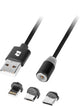 Rebel Comp-Serie – magnetisches USB-Kabel 3-in-1 – iPhone; USB-C; Micro-USB