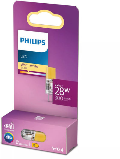 Philips LED-Energiesparkapsel transparent – 28 W – G4 – warmweißes Licht – Energiekosten sparen