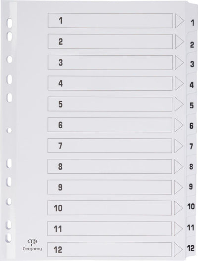 Pergamie-Registerkarten mit Registerblatt, ft A4, 11-Loch-Perforation, Karton, Set 1-12