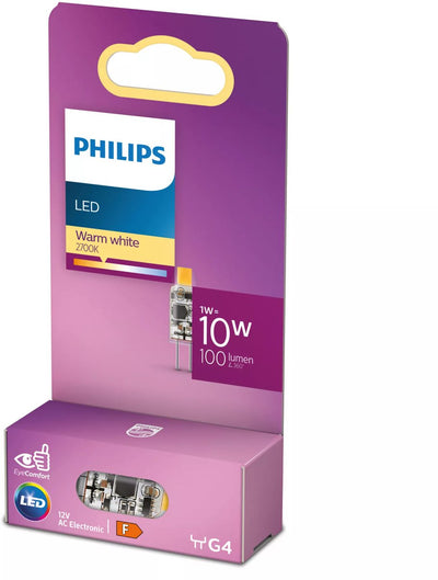 Philips LED-Energiesparkapsel transparent – 10 W – G4 – warmweißes Licht – Energiekosten sparen