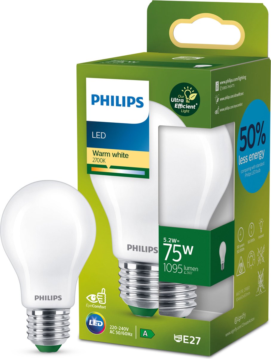 Philips LED Philips ultraeffiziente LED-Lampe matt – 75 W – E27 – warmweißes Licht