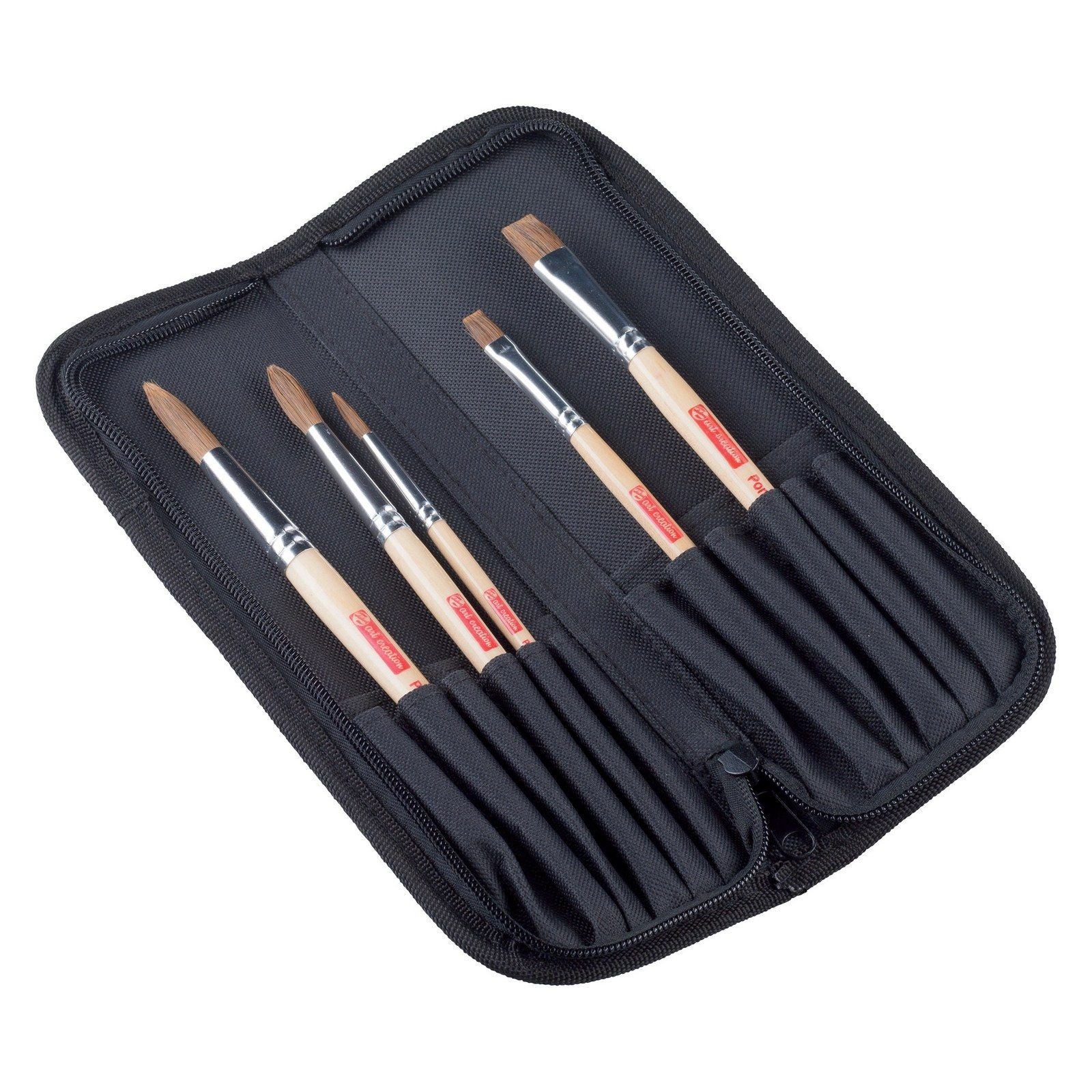 Talens Art Creation • Aquarellpinsel-Set mit 5 Stück mit Etui – Pony-Polyester