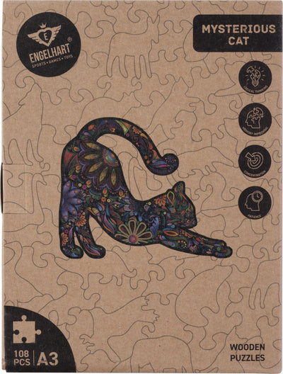 Engelhart Holzpuzzle Katze – 108 einzigartige Puzzleteile – großes Holzpuzzle im A3-Format – Tierpuzzlespiel – kompaktes und entspannendes Denkspiel – inklusive Aufbewahrungsbox –