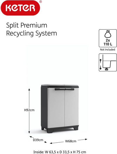 Keter geteilter Premium-Abfallbehälter für den Außenbereich – 68 x 39 x 92 cm – Schwarzgrau