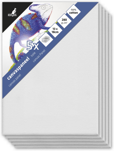 Kangaro-Leinwandpaneel – 13 x 18 cm – 5 Stück – 3 mm Platte – 280 g Baumwolle – 3x grundiert – k-801318