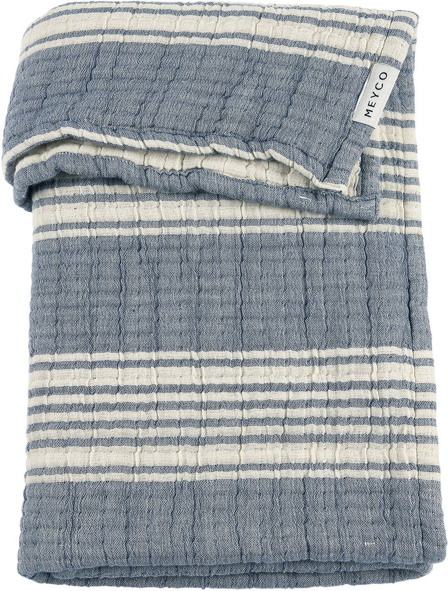 Meyco Baby-Streifen-Jacquard-Kinderbettdecke – vorgewaschen, hydrophil – Indigo – 75 x 100 cm – 1,5 Tog