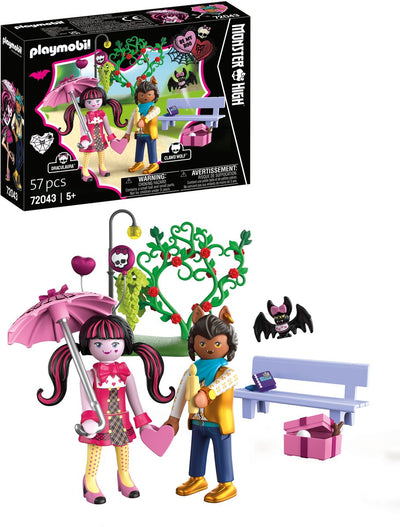 Playmobil Monster High Valentinstag Date | Draculaura und Kralle mit Parkbank und Zubehör | Kinderspielzeug für Kinder ab 5 Jahren | 72043