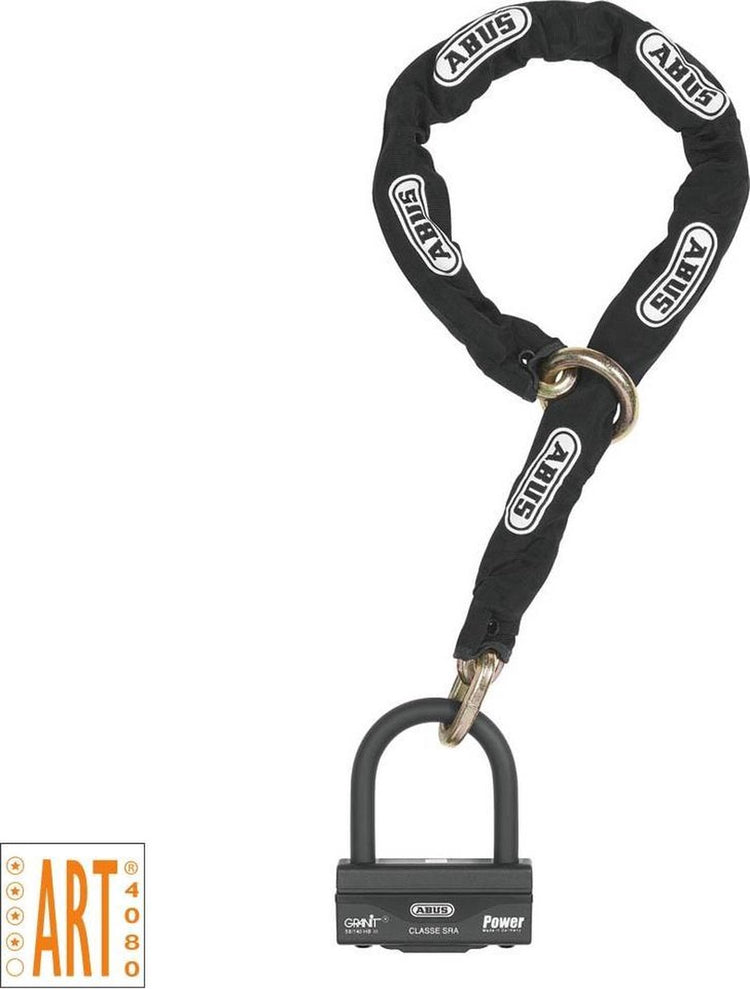 Abus Motorradschloss Kettenschloss-Scheibenbremsschloss-Kombination – Granit™ 58 12ks Black Loop – Sicherheitsstufe 19 – Art-4 Schwarz – 120 cm – für Motorräder geeignet