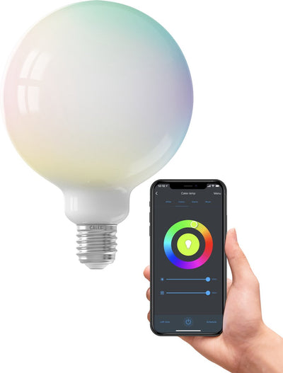 Calex Smart-Lampe – WiFi-LED-Beleuchtung – E27-Kugel 12,5 cm Lichtquelle – dimmbar – RGB und warmweißes Licht – 5,5 W