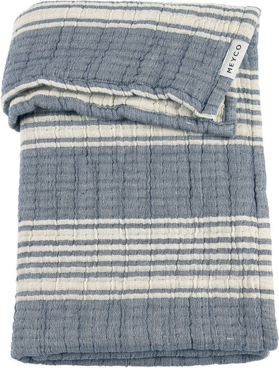 Meyco Baby-Streifen-Jacquard-Kinderbettdecke – vorgewaschen, hydrophil – Indigo – 75 x 100 cm – 1,5 Tog