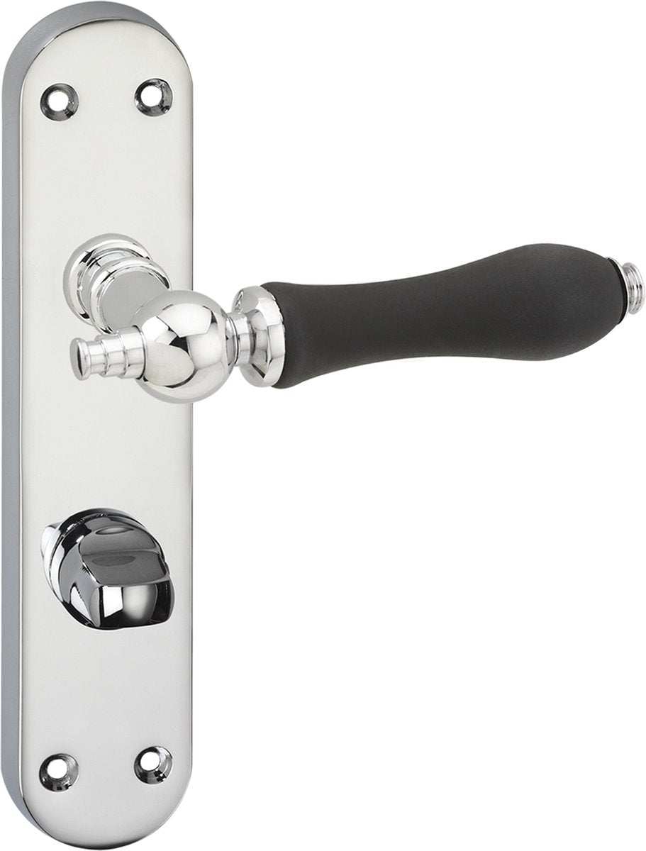 Impresso-Türgriff – Bracknell – für den Innenbereich – ovales Türschild mit Schrauben und WC-Schloss – Chrom – Schwarz – 2 Stück