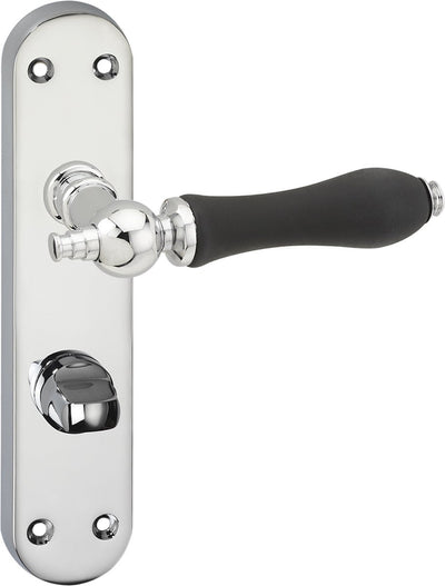 Impresso-Türgriff – Bracknell – für den Innenbereich – ovales Türschild mit Schrauben und WC-Schloss – Chrom – Schwarz – 2 Stück