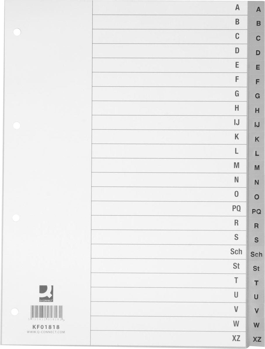 Q-connect alphabetische Tabs, A4, PP, mit Indexblatt, 24 Tabs, grau