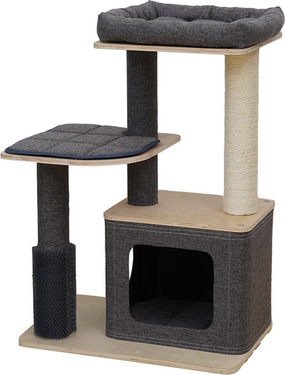 Ebi Kratzbaum Toledo Leinenstoff grau 58 x 48 x 110 cm – Katze