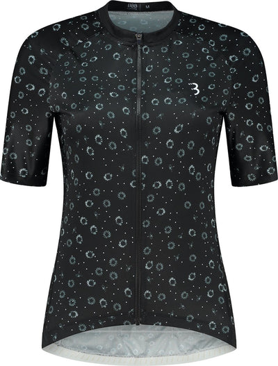 BBB Cycling Donnafit R – nachhaltiges Radsportshirt Damen Kurzarm – 15–25 °C – atmungsaktives MTB- und Radsportshirt – 3 Rückentaschen – schwarz geblümt