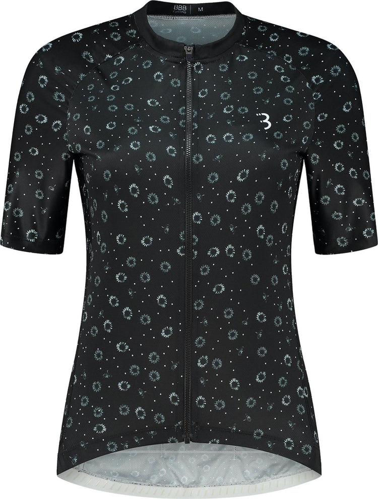 BBB Cycling Donnafit R – nachhaltiges Radsportshirt Damen Kurzarm – 15–25 °C – atmungsaktives MTB- und Radsportshirt – 3 Rückentaschen – schwarz geblümt