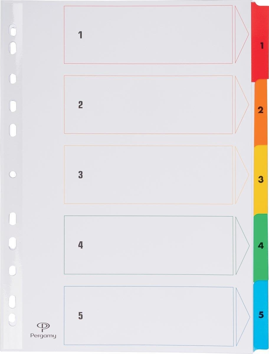 Pergamie-Registerkarten mit Registerblatt, ft A4, 11-fach gelocht, verschiedene Farben, Set 1-5