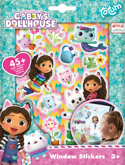 Totum Gabby's Dollhouse 45 Fensteraufkleber, bewegliche Aufkleber, nicht permanent – Lernspielzeug für Junioren ab 3 Jahren – für zu Hause und auf Reisen im Urlaub – Gabby's Dollhouse