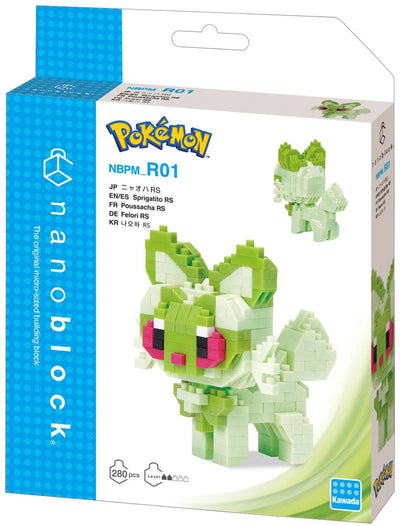 Bandai – Nanoblock – Poussacha (Sprigatito) – Pokémon – Mini-Pokémon-Steinfigur – Pixel Chickachio Pokémon-Figur-Bausatz – Spielzeug für Kinder ab 12 Jahren, Teenager und Erwachsene – nbpm01