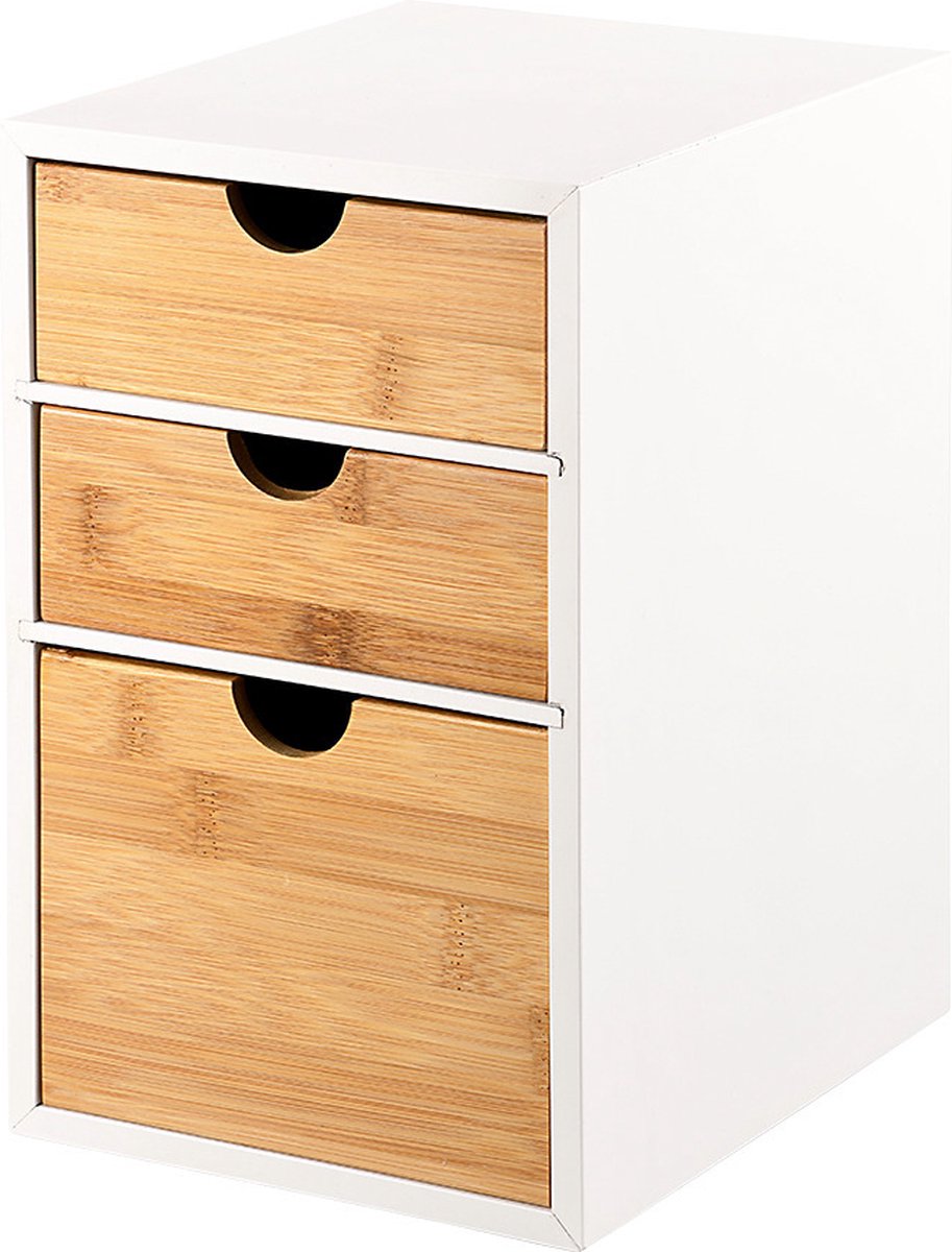 Kesper Schubladenelement Schreibtisch-Organizer 3x Schubladen - Bambusholz - L17 x B21 x H27 cm - Hellbraunweiß