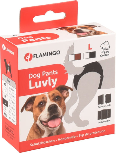 Flamingo-Laufhose für Hunde – Luvly Slip weiblich schwarz L – für Laufphasen – verstellbarer Bund inklusive Slipeinlage für Hunde