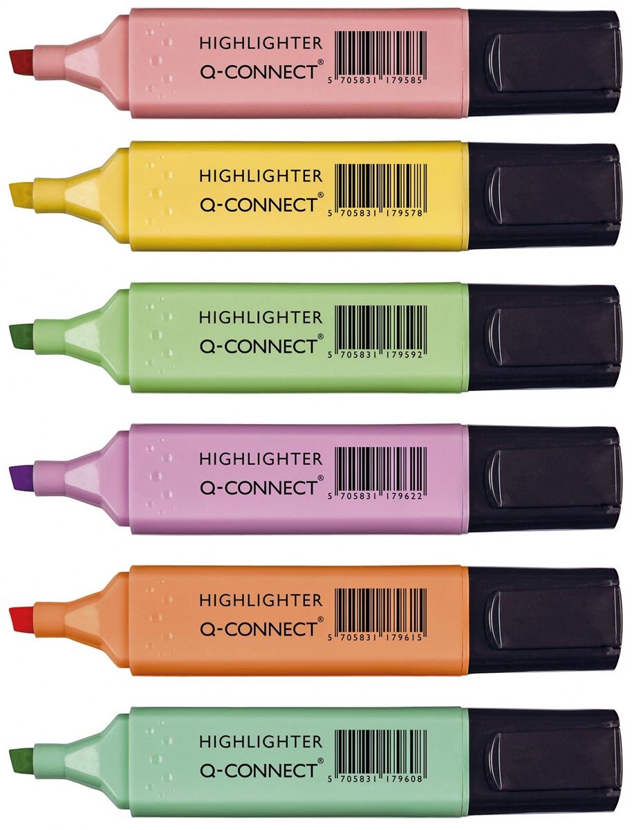 Q-connect Textmarker Pastell | verschiedene Farben | Packung mit 6 Stück
